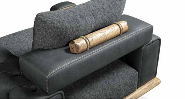 Sofa Living room Wood three-seater sofa chesterfield Textile Gray Luxury new