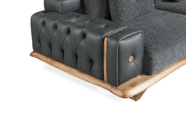 Sofa Living room Wood three-seater sofa chesterfield Textile Gray Luxury new