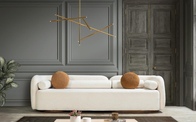 Sofa Living room Modern Sofas 3 Seat Wood Textile Design Polyester White