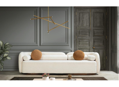 Sofa Living room Modern Sofas 3 Seat Wood Textile Design Polyester White