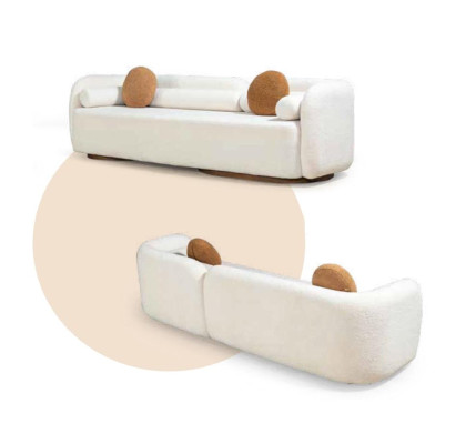 Sofa Living room Modern Sofas 3 Seat Wood Textile Design Polyester White