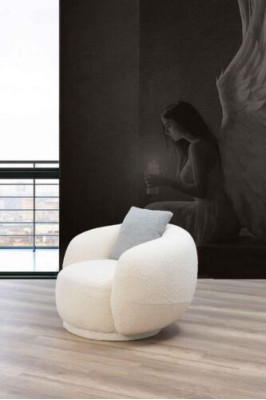 Modern Round Chair Beige Lounge Furniture Club Furnishings Design Armchair