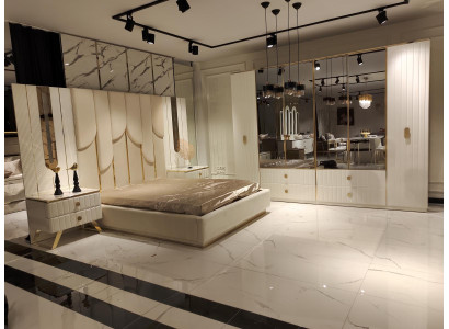 Bedroom furniture set: Bed, 2 Bedside tables, Wardrobe, Chest of drawers with Mirror