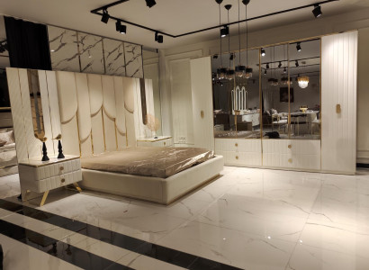 Bedroom furniture set: Bed, 2 Bedside tables, Wardrobe, Chest of drawers with Mirror