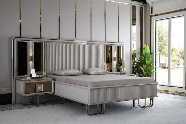 Bedroom Set White Bed Wood 2x Bedside tables Beds Sets Luxury 3-piece.