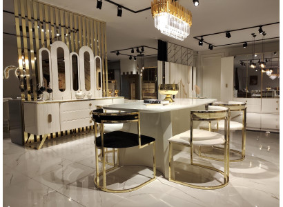 Luxurious Dining room set: Dining table, six chairs and Chest of drawers with Mirror