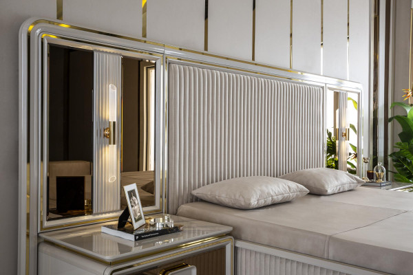 Bedroom Set White Bed Wood 2x Bedside tables Beds Sets Luxury 3-piece.