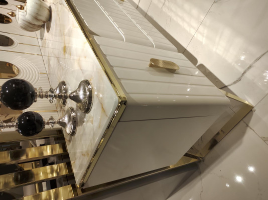 White luxury for your home high gloss chest of drawers with mirror decoration