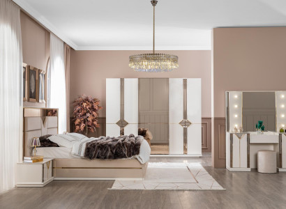Bedroom Complete Set Bed 2x Bedside table Wardrobe 5-piece design