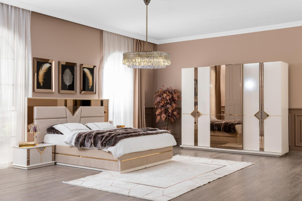 Bedroom Complete Set Bed 2x Bedside table Wardrobe 5-piece design