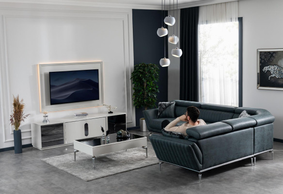 Living room Set Corner sofa L-shape Coffee table Modern Upholstery 2-piece Furniture