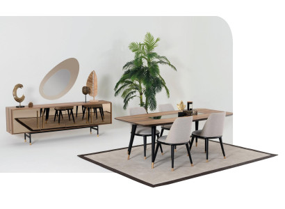 Dining room Set Table 4x Chairs Sideboard Mirror Suite Design new 7pcs