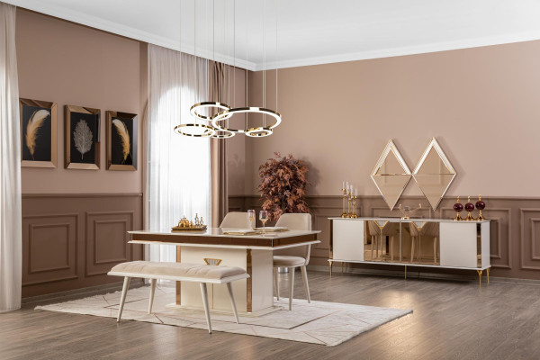 Dining room Table 4x Chairs Stool Set Dining set Modern 7-piece beige design