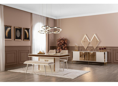 Dining room Table 4x Chairs Stool Set Dining set Modern 7-piece beige design