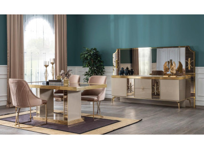 Dining room SetTable 4x Chairs Sideboard with Mirror Suite Furniture 8pcs.