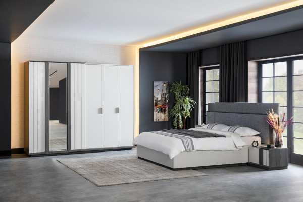 Modern Designer Bedroom Set Bedside tables Bed Wardrobe 4pcs.Wood new White