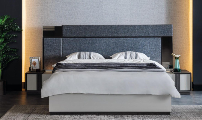 Modern Designer Bedroom Set Bedside tables Bed Wardrobe 4pcs.Wood new White