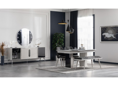 Dining room Set Table 4x Chairs Stool Furniture 6pcs White Group Furnishings