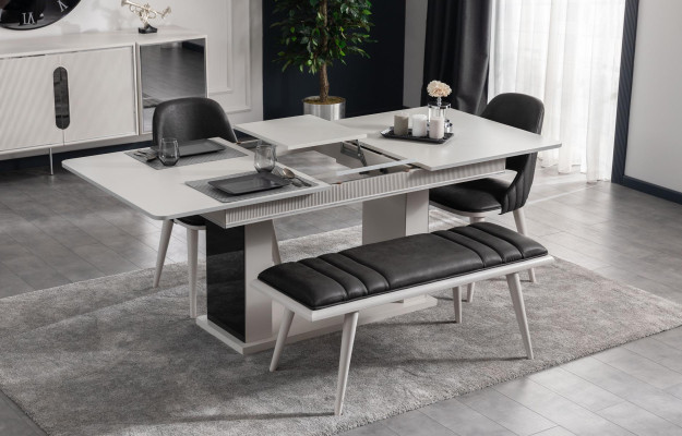 Dining room Set Table 4x Chairs Stool Furniture 6pcs White Group Furnishings