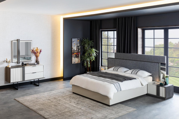 Bedroom Complete Set Bed 2x Bedside table Chest of drawers Mirror White new