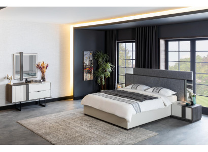 Bedroom Complete Set Bed 2x Bedside table Chest of drawers Mirror White new