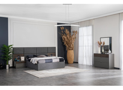 Bedroom Bed 2x Bedside tables Chest of drawers Mirror Luxury Design Furniture 5pcs.
