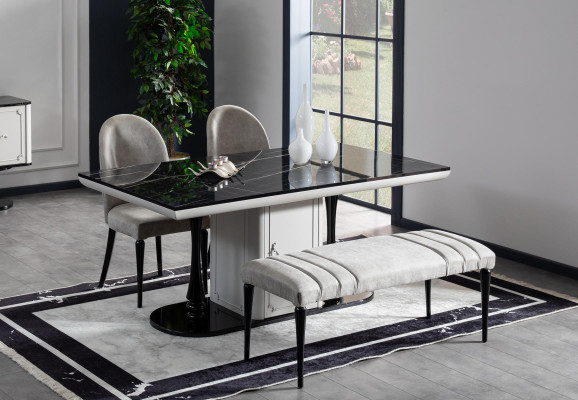 Dining room set table 4x chairs bench style 6 pieces luxury style modern grey