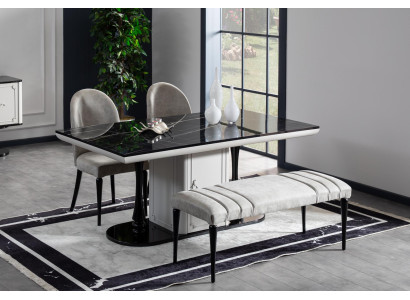 Dining room set table 4x chairs bench style 6 pieces luxury style modern grey