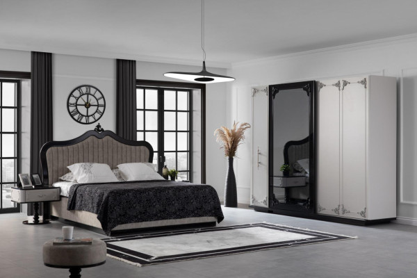 Bedroom Set Wardrobe Bed 2 x Bedside table Complete new beige