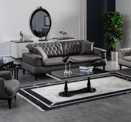 Living room Sofa 3 Seater Coffee table Luxury Imitation leather new gray Style Modern