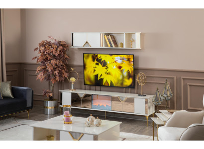Living room Furniture Wall unit TV Lowboard Wall shelf Wood White new Modern