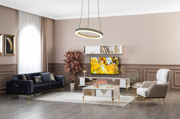 Living room Furniture Wall unit TV Lowboard Wall shelf Wood White new Modern