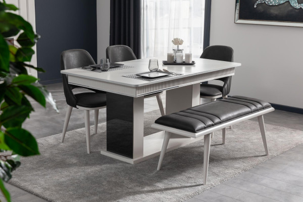 Dining room Table 4x Chairs Stool 6tlg.Set Group Suite Furniture new White