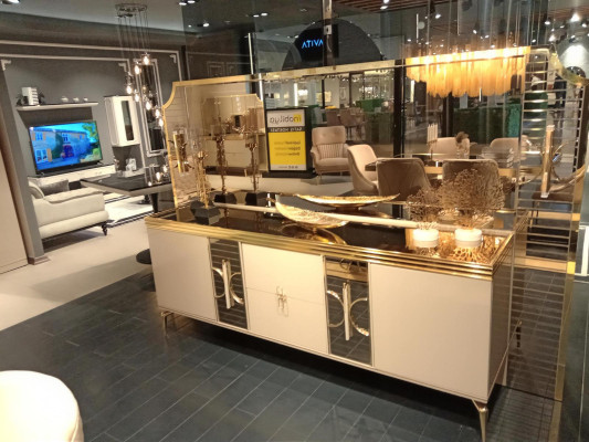 Dining room set sideboard with mirror modern luxury design new 2 pieces beige