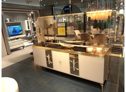 Dining room set sideboard with mirror modern luxury design new 2 pieces beige