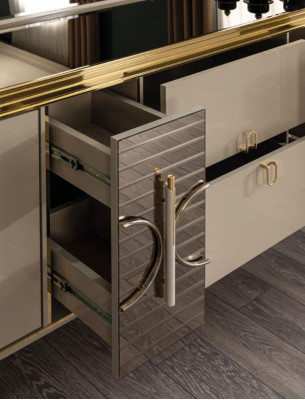 Dining room set sideboard with mirror modern luxury design new 2 pieces beige