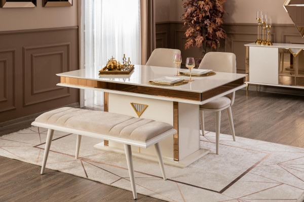 Table 4x Chairs Group Dining room Suite 5pcs. Set Furniture Dining set Beige