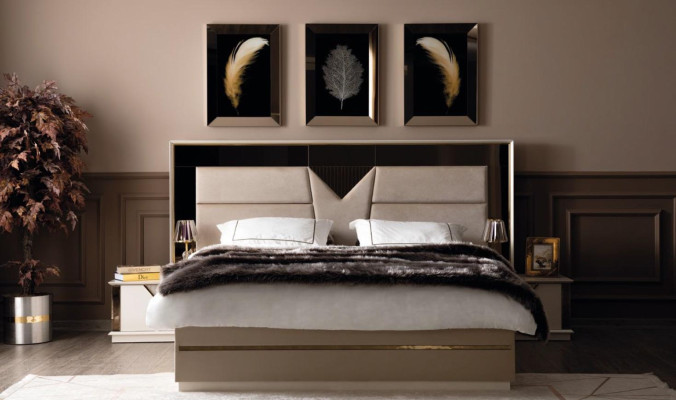 Bedroom Set Bed 2x Bedside tables Wood Luxury Set 3-piece Bed Modern