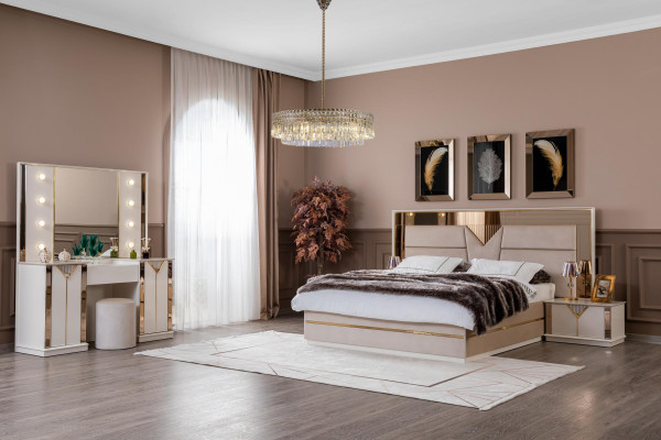 Bedroom Set Bed 2x Bedside tables Wood Luxury Set 3-piece Bed Modern