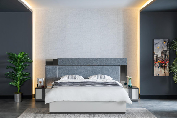 Luxury Hotel Bedroom Furniture Bed with 2x bedside tables 3-piece. Complete set