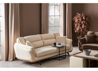 Beige Couch Upholstery Sofa Furniture Couches Living room Three Seater Textile Fabric