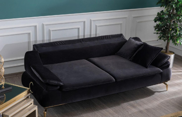 Living room Sofa 3 Seater Black Design Luxury Upholstery Furniture Elegant