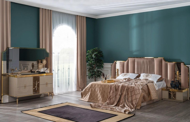 Bedroom Set Modern Luxury Bed 2x Bedside table Chest of drawers with Mirror