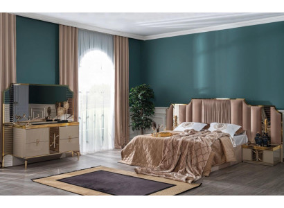Bedroom Set Modern Luxury Bed 2x Bedside table Chest of drawers with Mirror