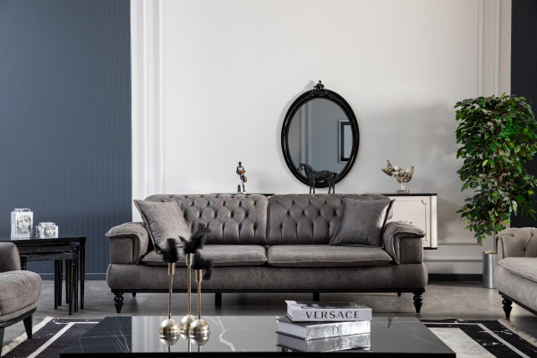 Chesterfield Living room Sofa 3 Seater Gray Furniture Luxury Design Couch xxl