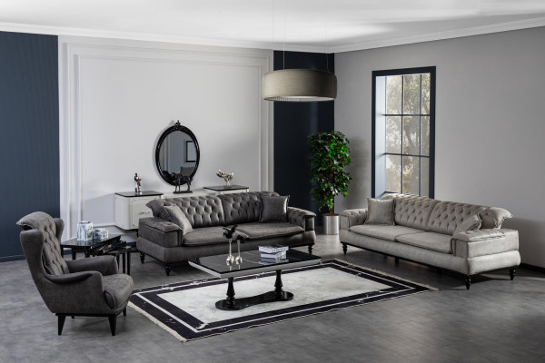 Chesterfield Living room Sofa 3 Seater Gray Furniture Luxury Design Couch xxl