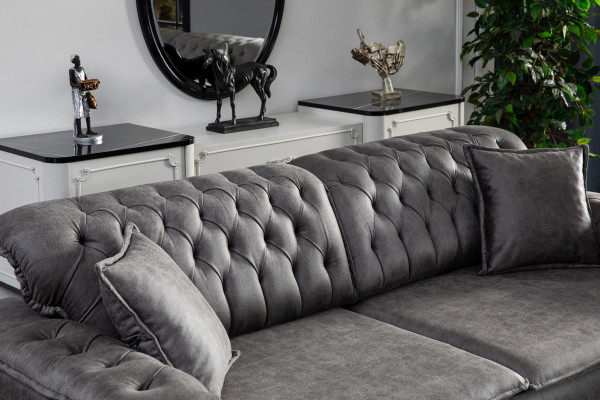 Chesterfield Living room Sofa 3 Seater Gray Furniture Luxury Design Couch xxl