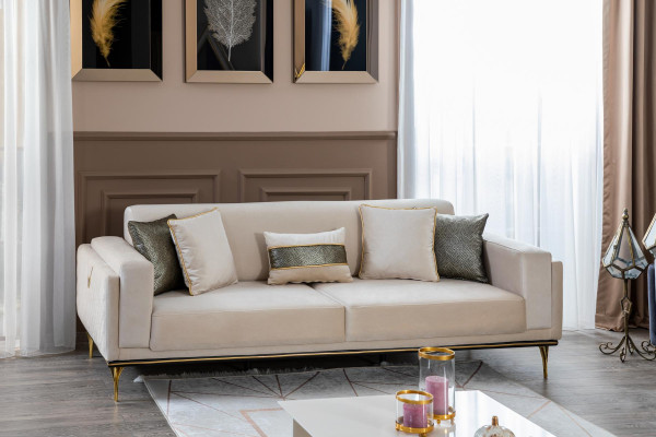 Italian Style Furniture Couch Luxury Sofa Three Seater Textile Couches Fabric