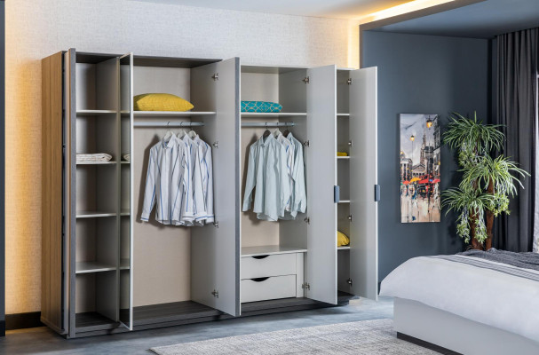 Bedroom Furniture Wood Wardrobe Modern Wardrobe Gray 260cm Loft
