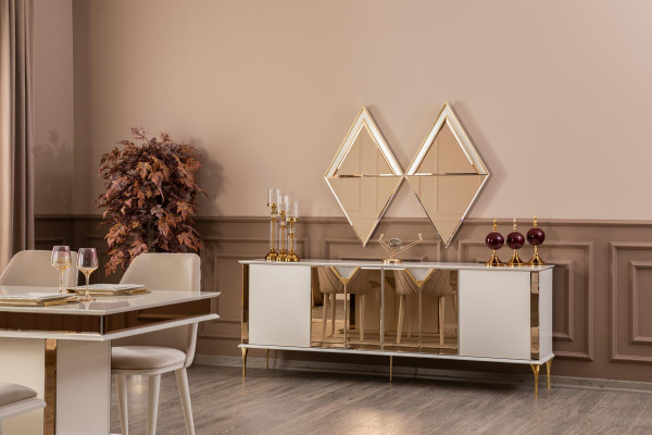 Sideboard with Mirror Wood Furniture Luxury Style Modern 2-piece Suite Sideboard